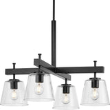 Saffert Collection Four-Light New Traditional Matte Black Clear Glass Chandelier Light - 29.38 in x 29.38 in x 22.5 in