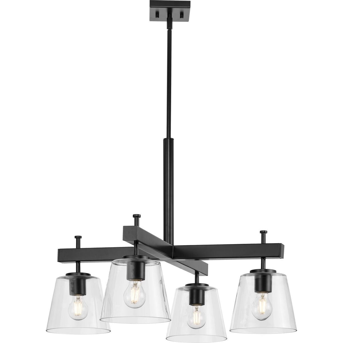 Saffert Collection Four-Light New Traditional Matte Black Clear Glass Chandelier Light - 29.38 in x 29.38 in x 22.5 in