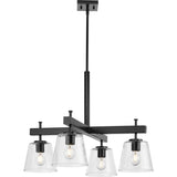 Saffert Collection Four-Light New Traditional Matte Black Clear Glass Chandelier Light - 29.38 in x 29.38 in x 22.5 in