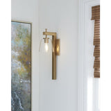 Saffert Collection One-Light New Traditional Vintage Brass Clear Glass Wall Light - 7.5 in x 10.25 in x 24.5 in