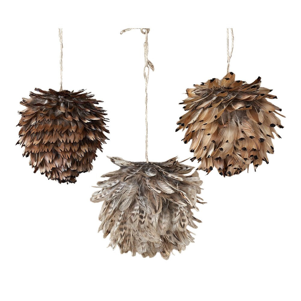 Sage & Co 6-inch Feather Ball Ornaments, Set Of 3 (Pack of 12)