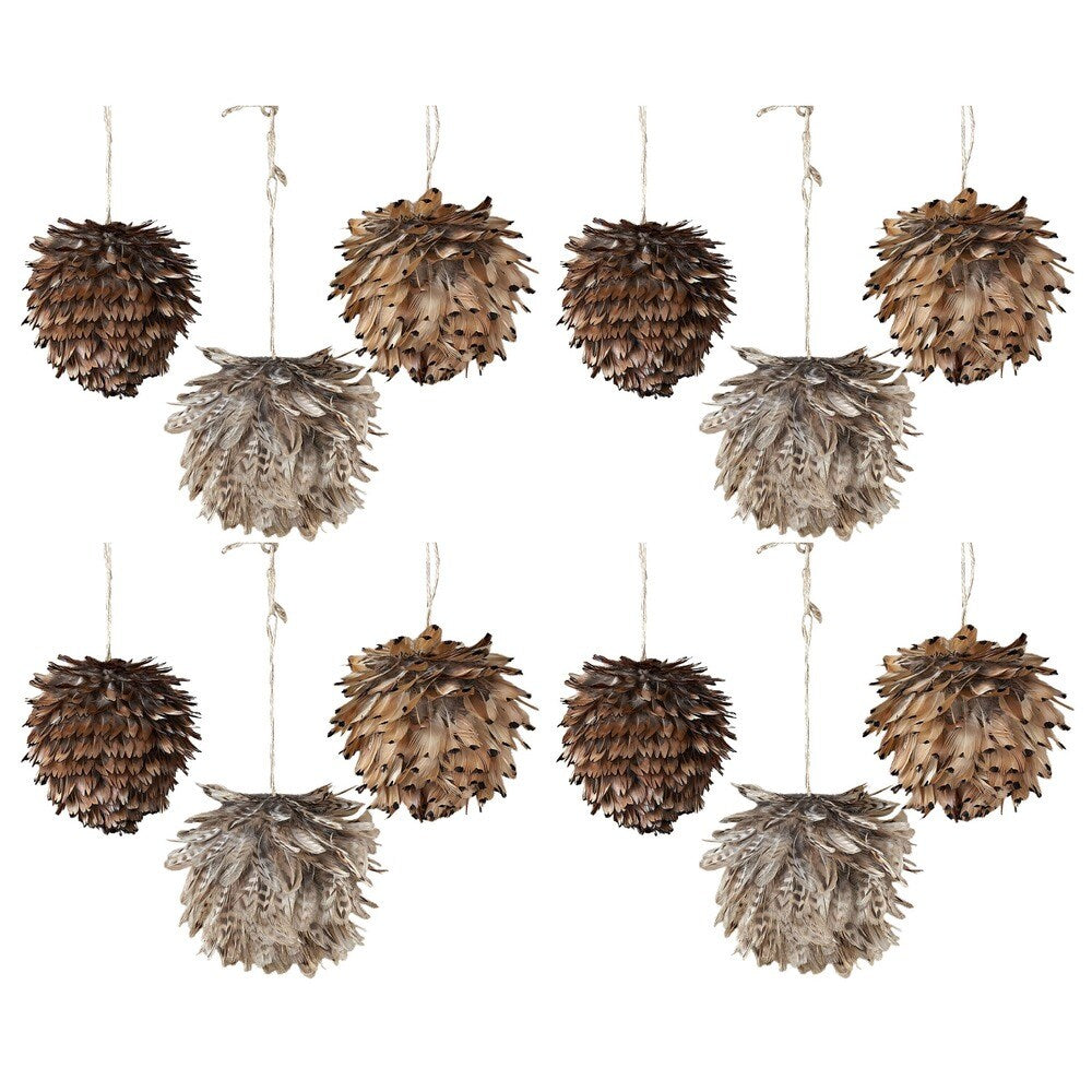 Sage & Co 6-inch Feather Ball Ornaments, Set Of 3 (Pack of 12)