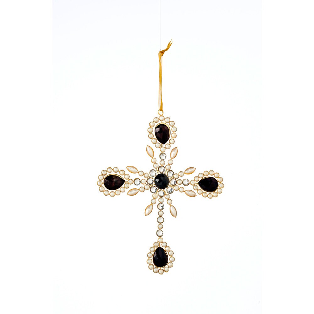 Sage & Co 6-inch x 7.5-inch Gem Pearl Ornate Cross Christmas Ornament (Pack of 12)