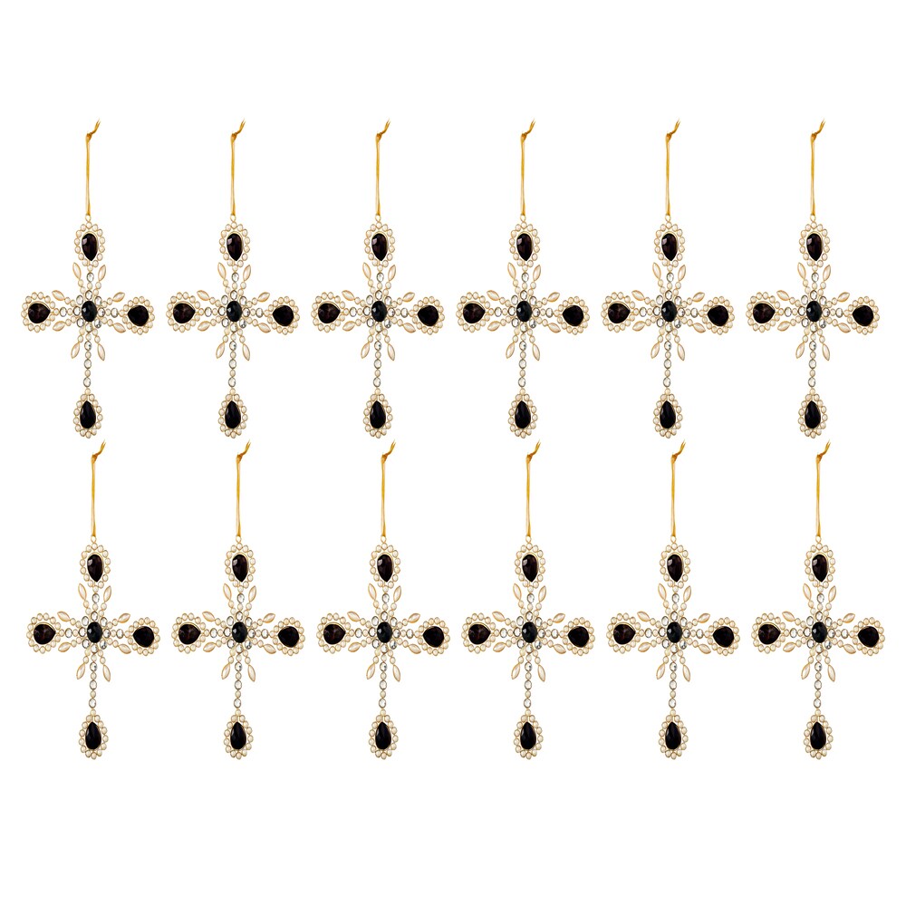 Sage & Co 6-inch x 7.5-inch Gem Pearl Ornate Cross Christmas Ornament (Pack of 12)