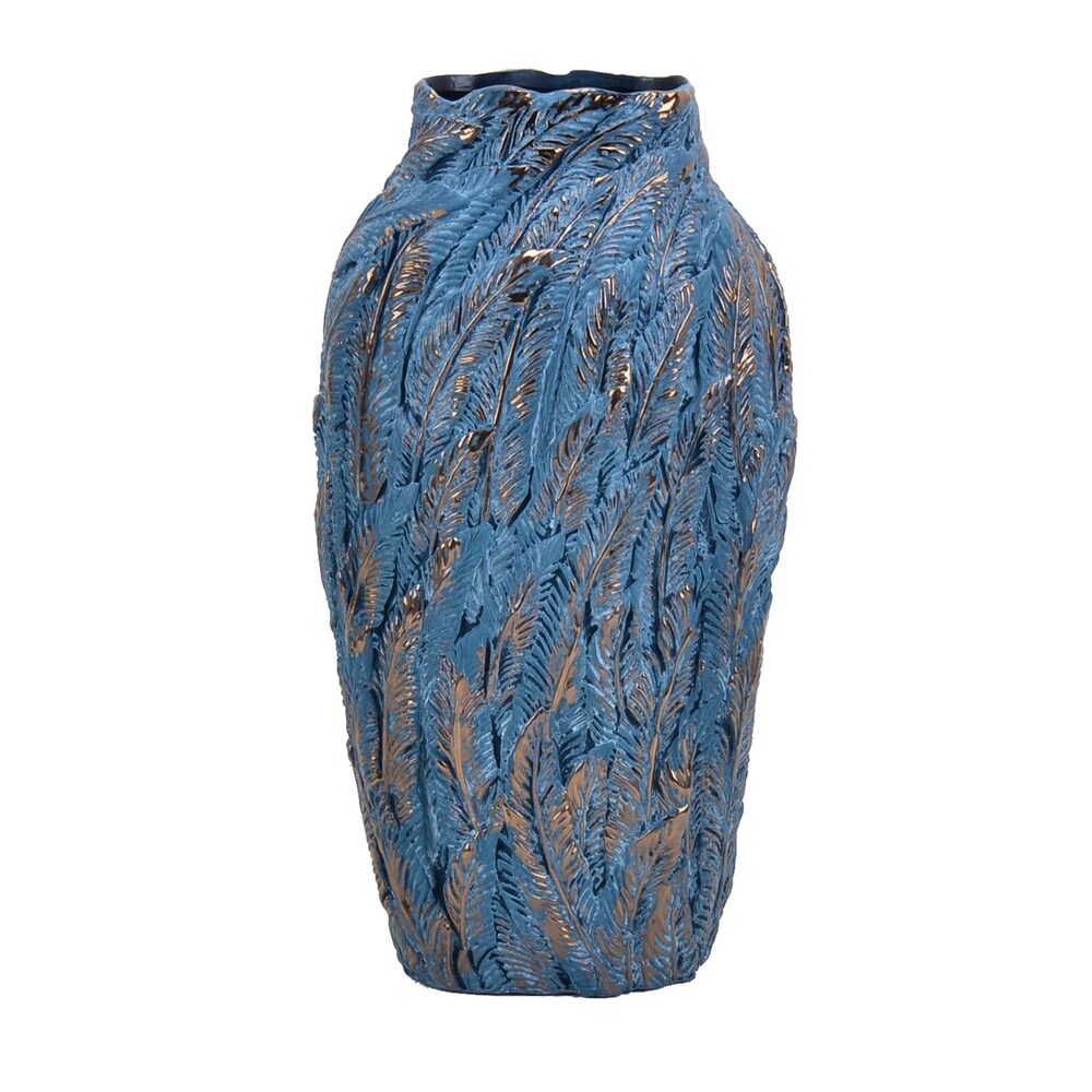 Sagebrook Home 10491 Ceramic Feathered Vase, Blue Ceramic, 9.5 X 6 X 18.5 Inches