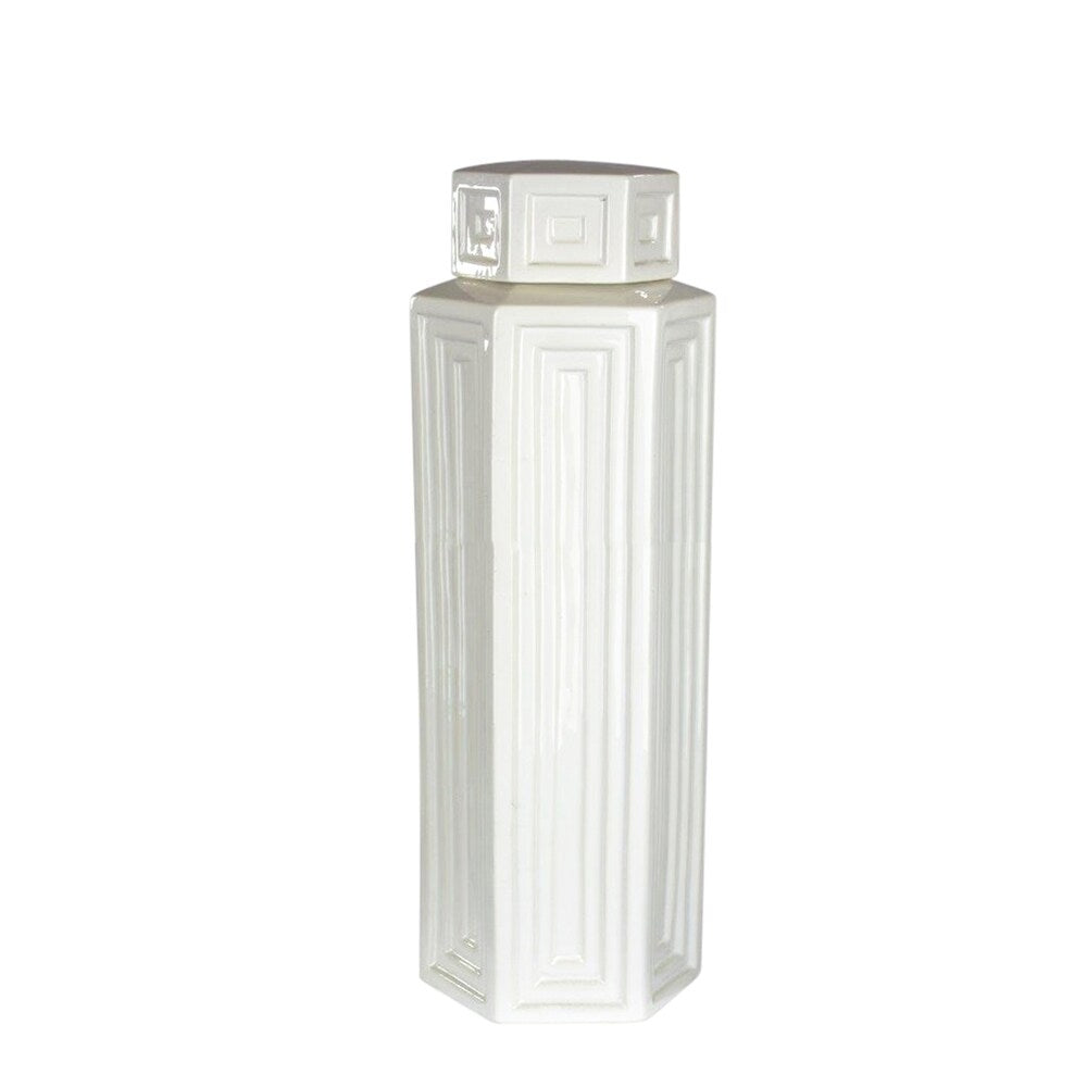Sagebrook Home 12358-01 Ceramic Covered Jar, White Ceramic, 6.75 X 6 X 15.75 Inches