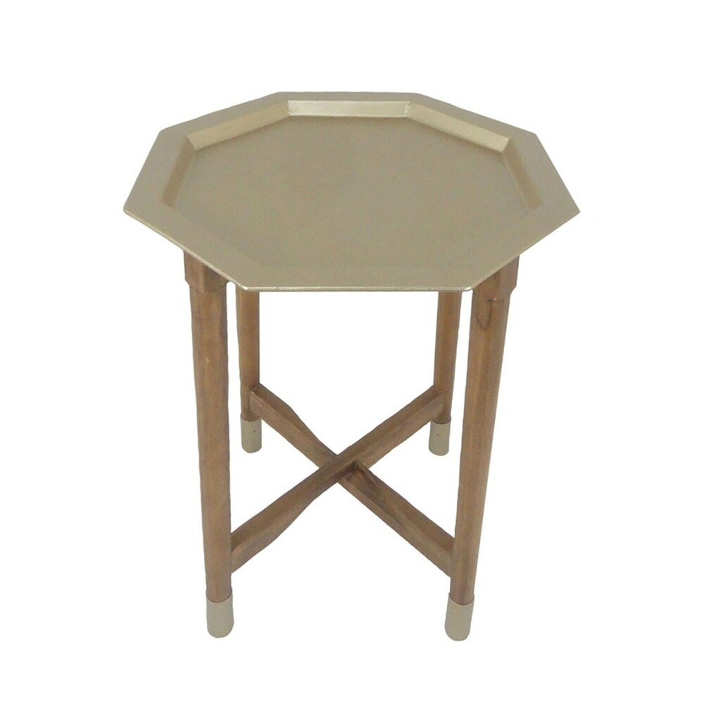 Sagebrook Home 12489-01 Wood & Metal Tray Top Accent Table, Gold / Natural Metal, 18.5 x 18.5 x 21.75 Inches