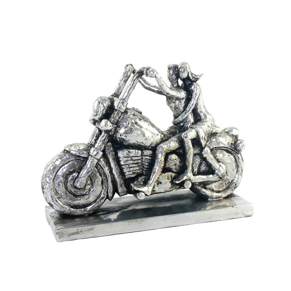 Sagebrook Home 12568-02 Polyresin Man And Woman On Motorcycle, Ant Silver Polyresin, 10.75 x 4.5 x 8 Inches