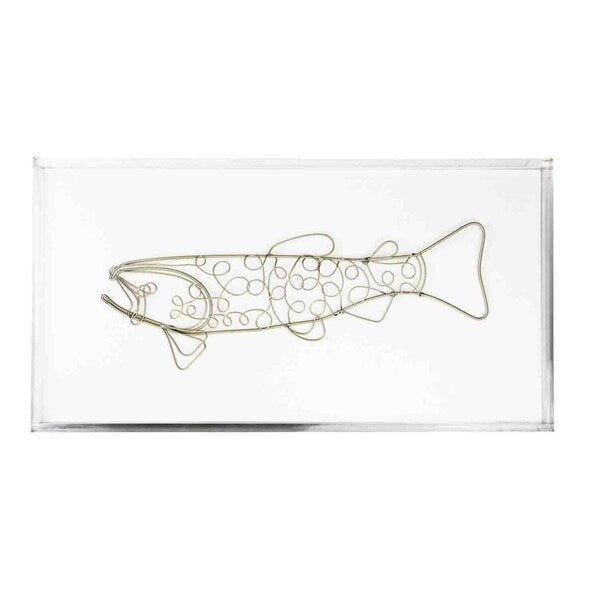 Sagebrook Home 12793-02 Wire Fish Wall Art, White/Gold, Window Box Wood, 24 x 1.5 x 12.5 Inches