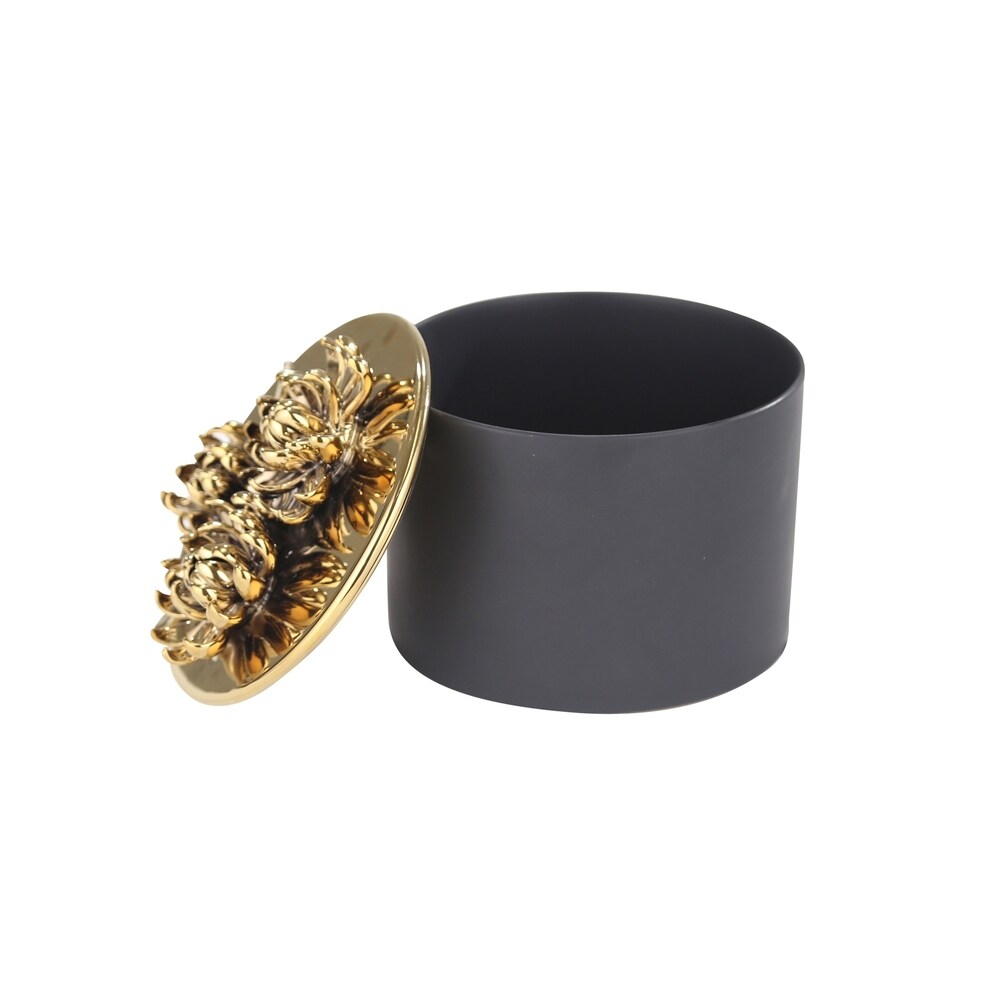 Sagebrook Home 13248 Ceramic Petal Canister, Black/Gold Ceramic, 6 X 6 X 5.5 Inches