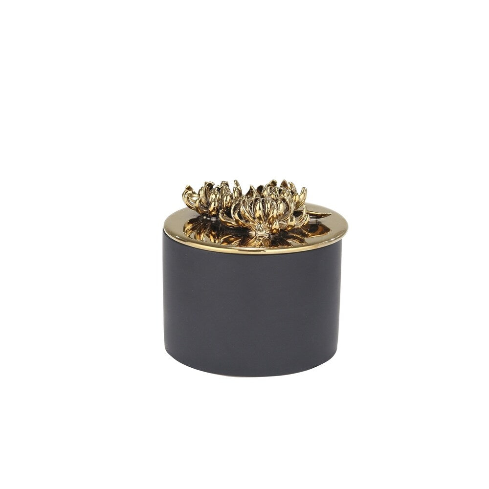 Sagebrook Home 13248 Ceramic Petal Canister, Black/Gold Ceramic, 6 X 6 X 5.5 Inches