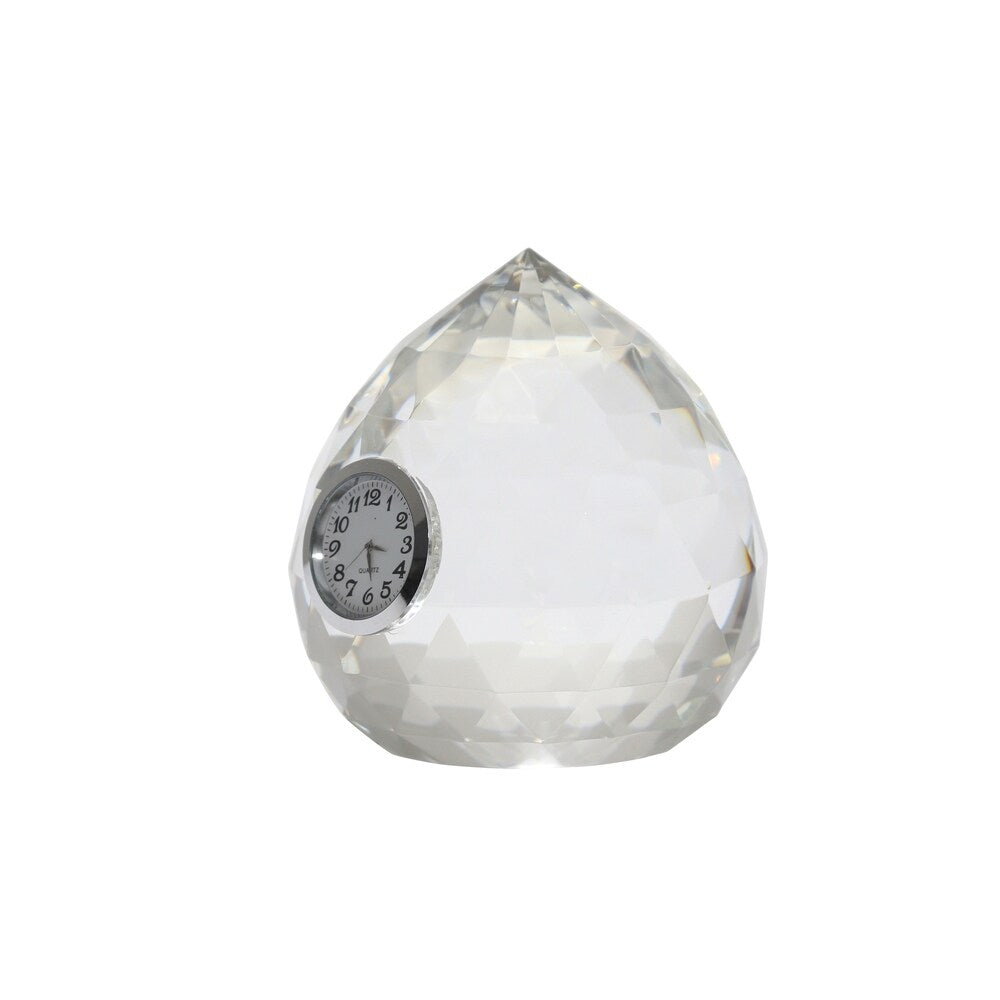 Sagebrook Home 13293-01 Clock In Crystal Tear Drop, Clear Crystal/Metal, 4.75 x 4.75 x 5.25 Inches