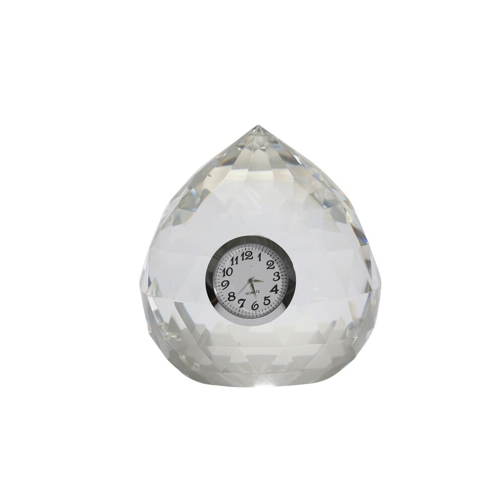 Sagebrook Home 13293-01 Clock In Crystal Tear Drop, Clear Crystal/Metal, 4.75 x 4.75 x 5.25 Inches