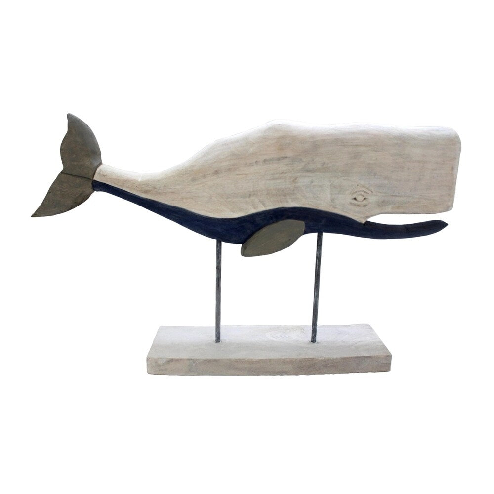 Sagebrook Home 13543 Decorative Mango Wood Whale On Stand, White WoodIron, 27 x 5 x 15.5 Inches