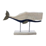 Sagebrook Home 13543 Decorative Mango Wood Whale On Stand, White WoodIron, 27 x 5 x 15.5 Inches