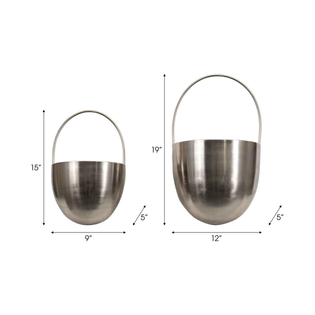 Sagebrook Home Modern 2-Piece Iron Hanging Wall Planters in Silver 15" and 19" Metal Plant Holder Decor - 12" x 5" x 19"