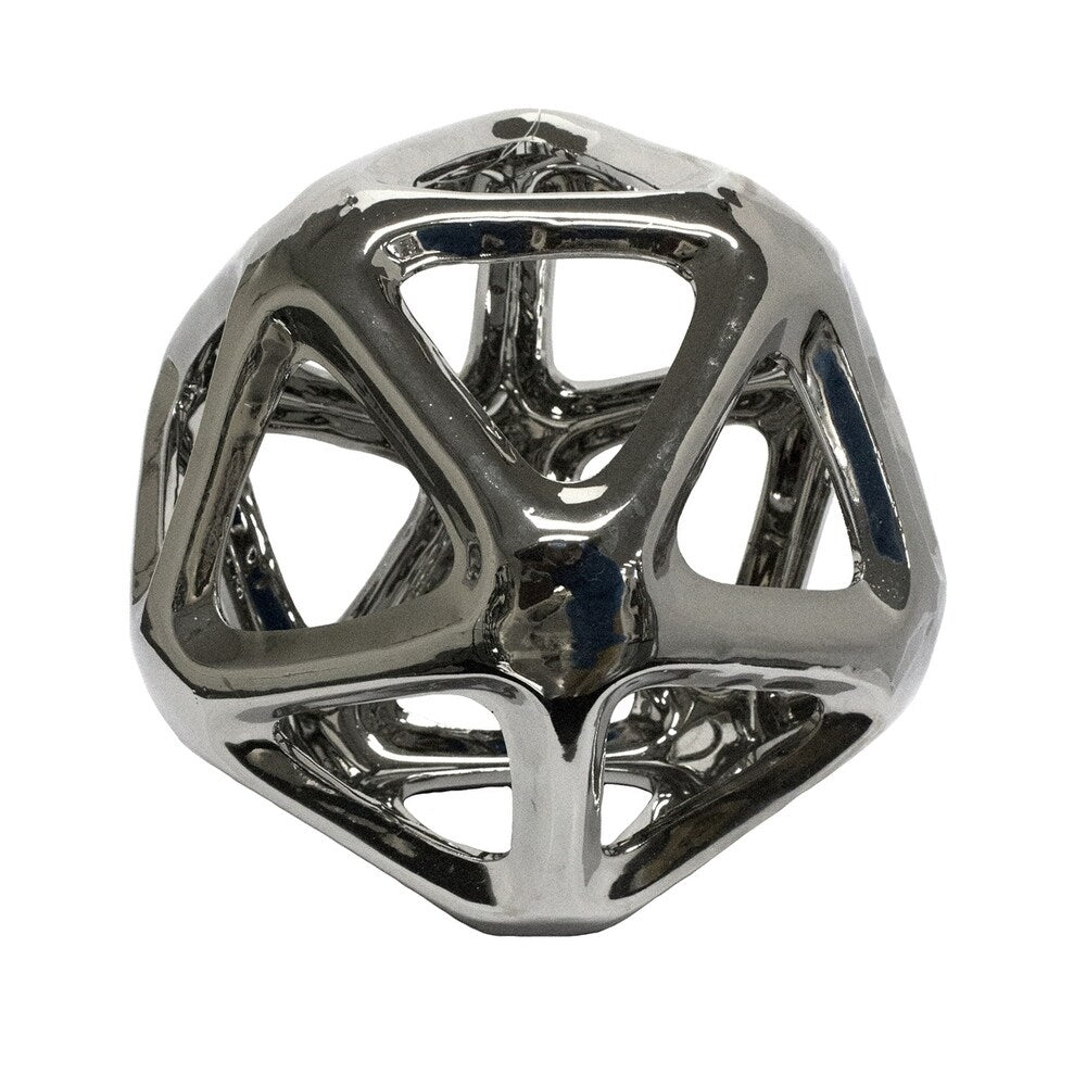 Sagebrook Home AC10001-01 Geo Cutout Orb Decorative Object, Silver Ceramic, 9.5 x 9.75 x 9 Inches