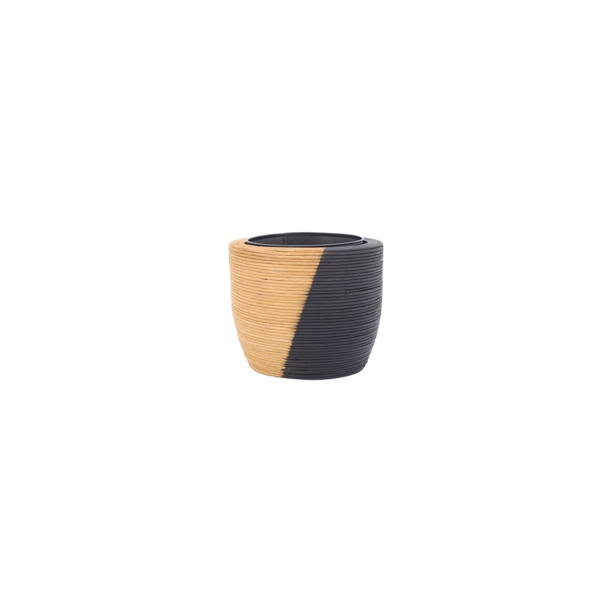 Sagebrook Home Bamboo 8" Planter With Metal Liners, Black, Round, 6"H, D - 8.0" x 8.0" x 6.0"