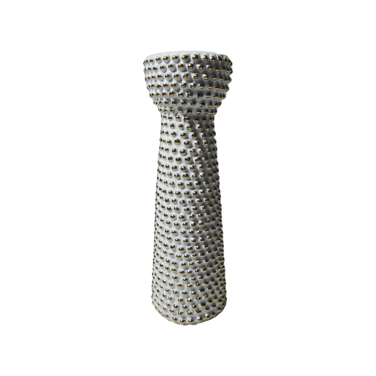 Sagebrook Home Ceramic 12" Spike Candle Holder White/Gold, Cylinder, 12"H, Spiked - 4.0" x 4.0" x 12.0"