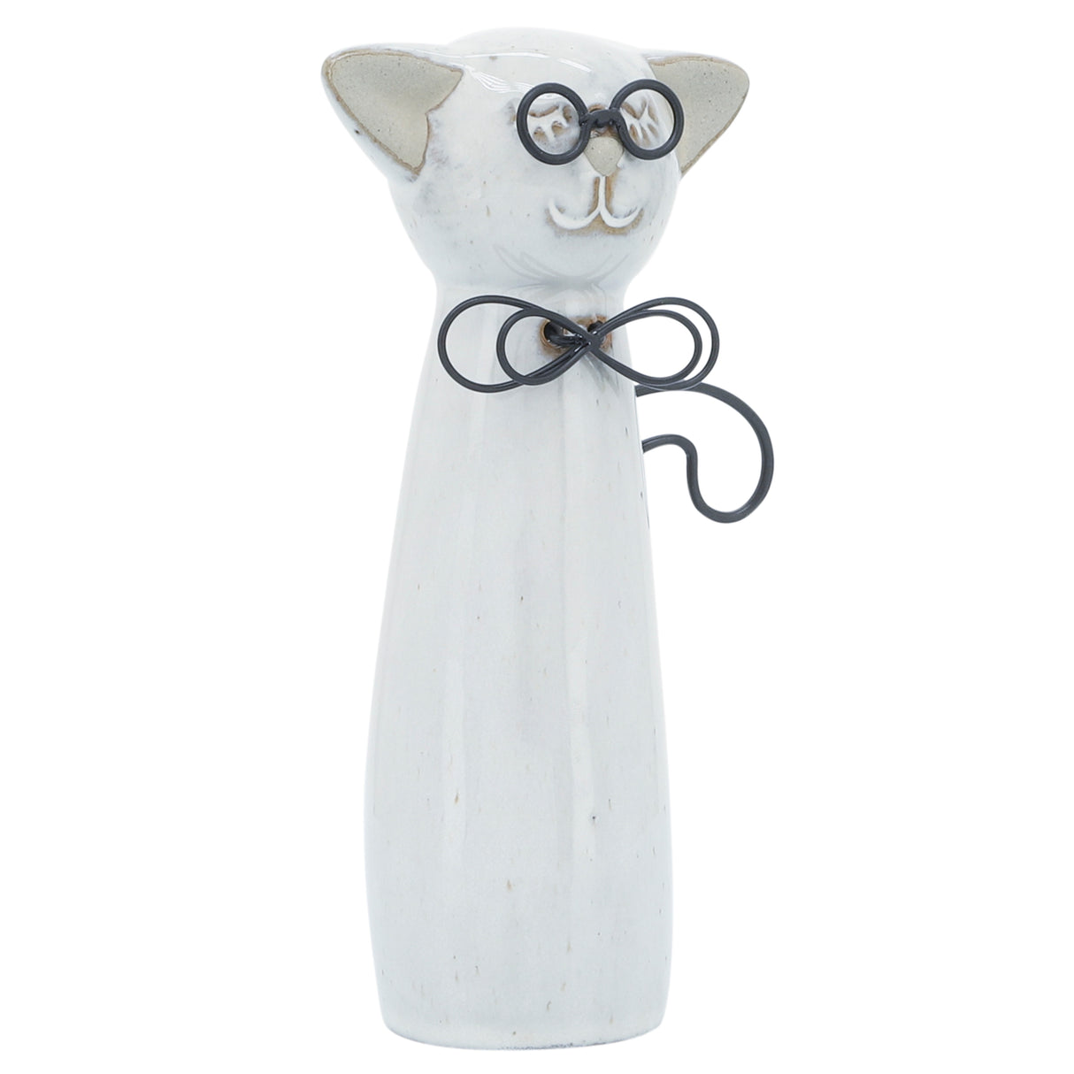 Sagebrook Home Modern Neutral Ceramic Cat with Glasses Figurine