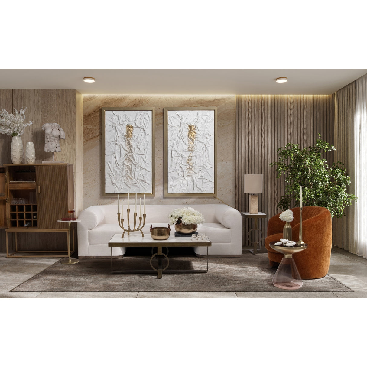 Sagebrook Home Gold and White Round Drink Accent Table with Aluminum/Stone Construction - 13" x 13" x 24"