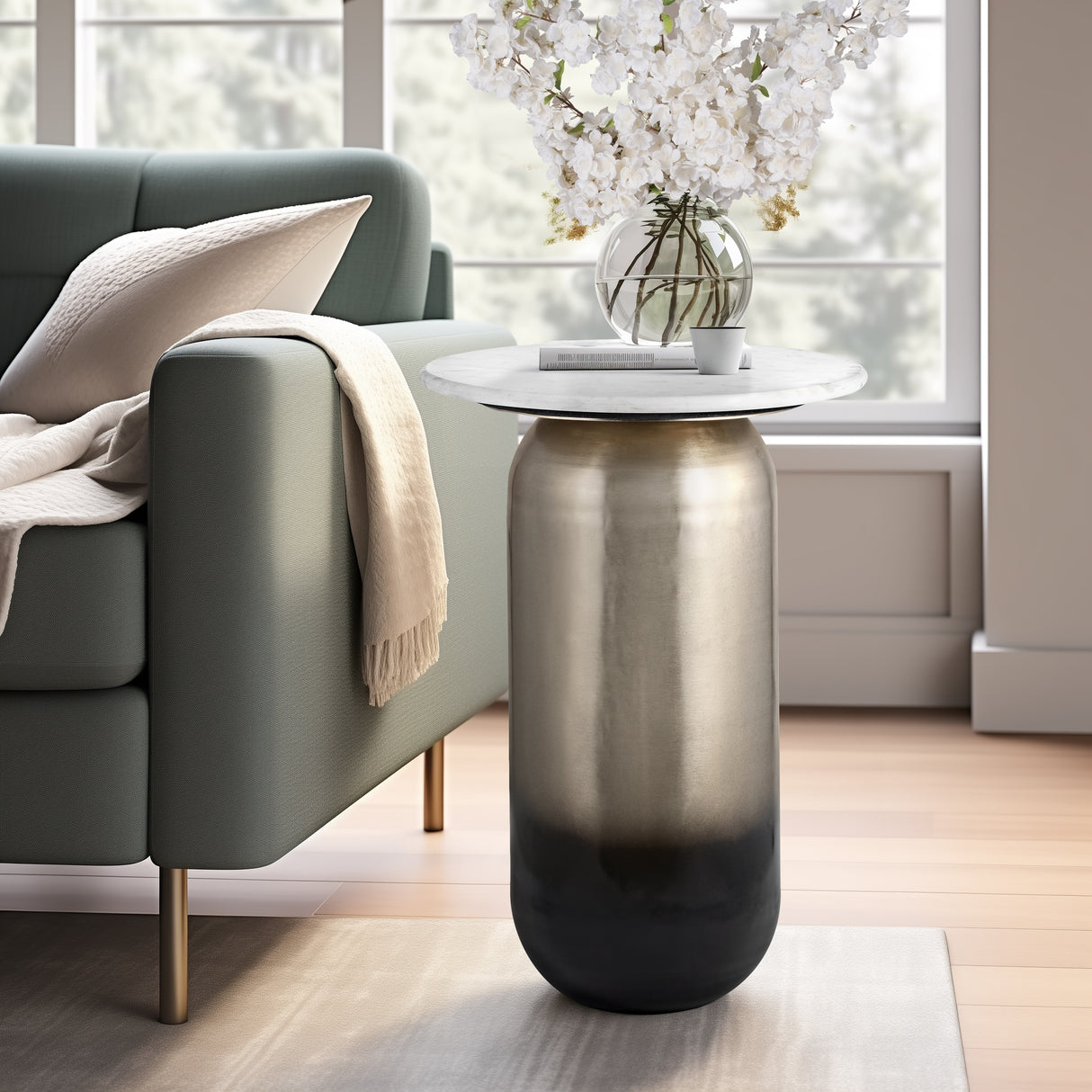 Sagebrook Home Modern Marble Metal, Neutral Side Table, White/Gold - 16" x 16" x 23"