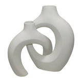 Sagebrook Home Modern Neutral Ceramic White Round Interlocking Vases