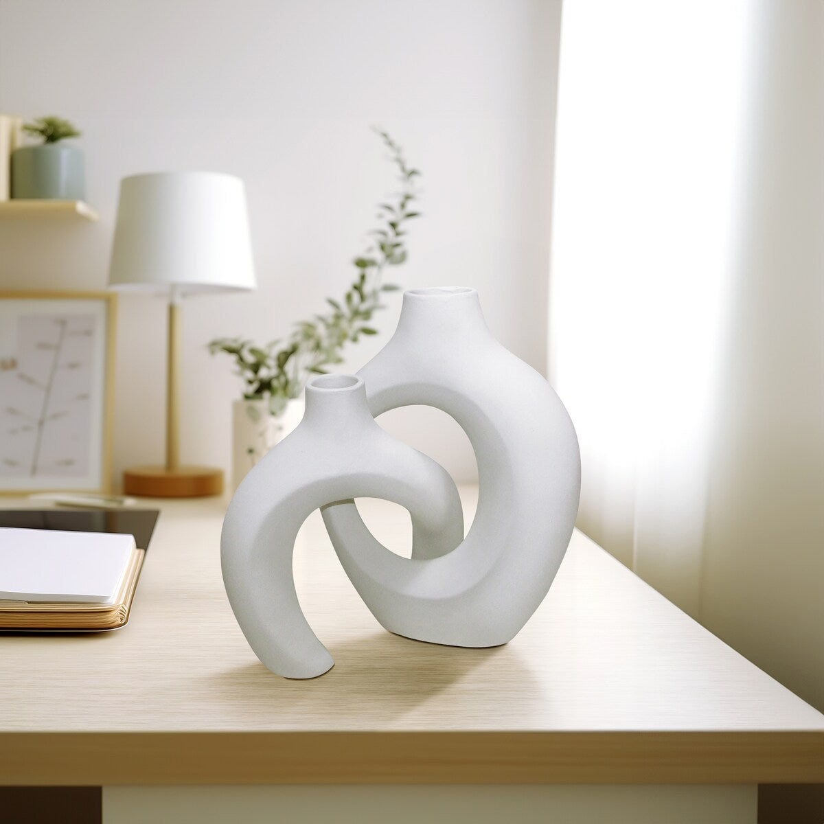 Sagebrook Home Modern Neutral Ceramic White Round Interlocking Vases