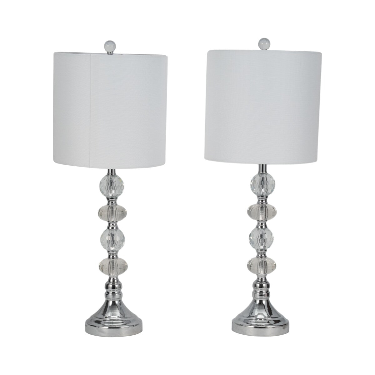 Sagebrook Home Modern Set Of 2 Crystal 28" Table Lamp, Silver, Pillar - 11" x 11" x 28"