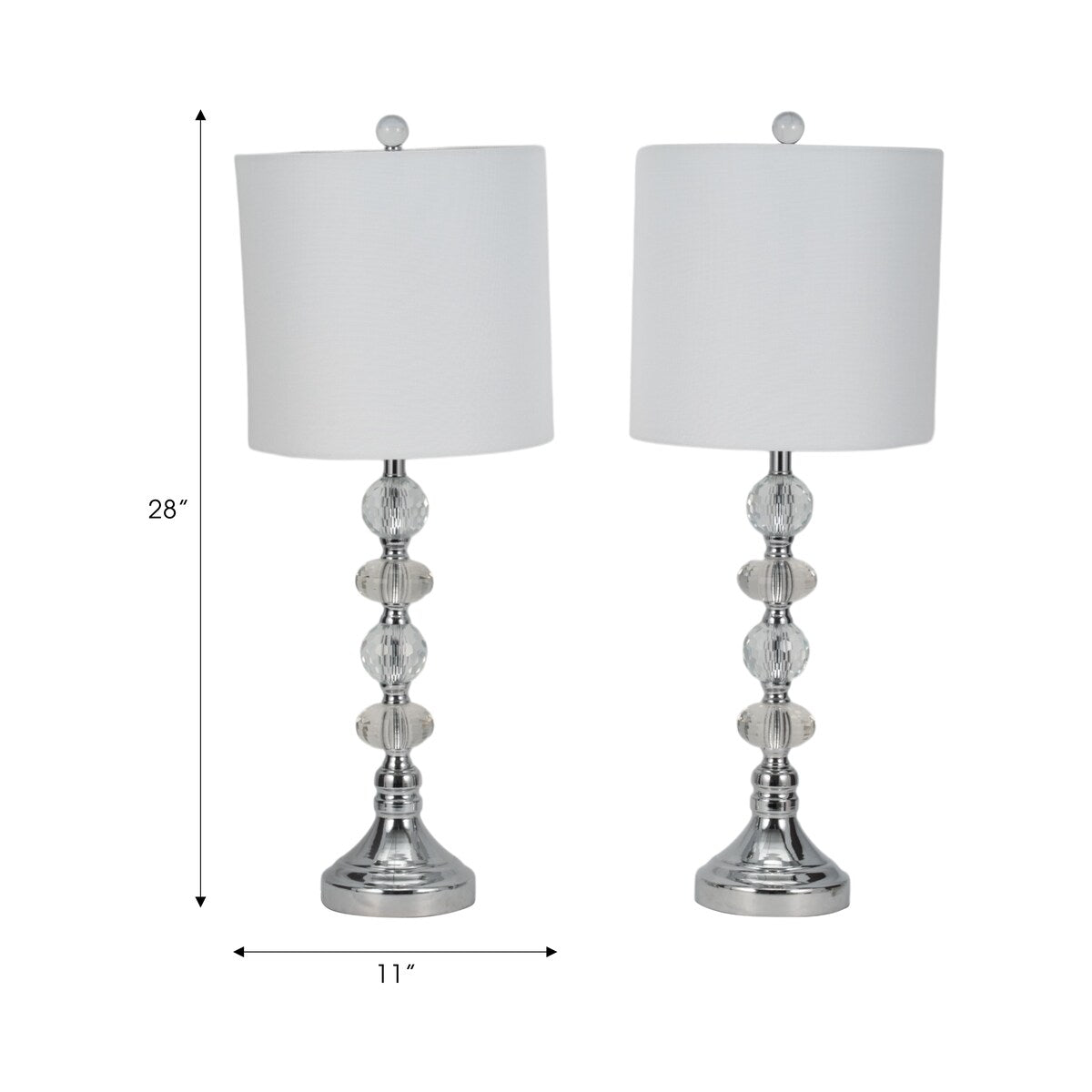 Sagebrook Home Modern Set Of 2 Crystal 28" Table Lamp, Silver, Pillar - 11" x 11" x 28"