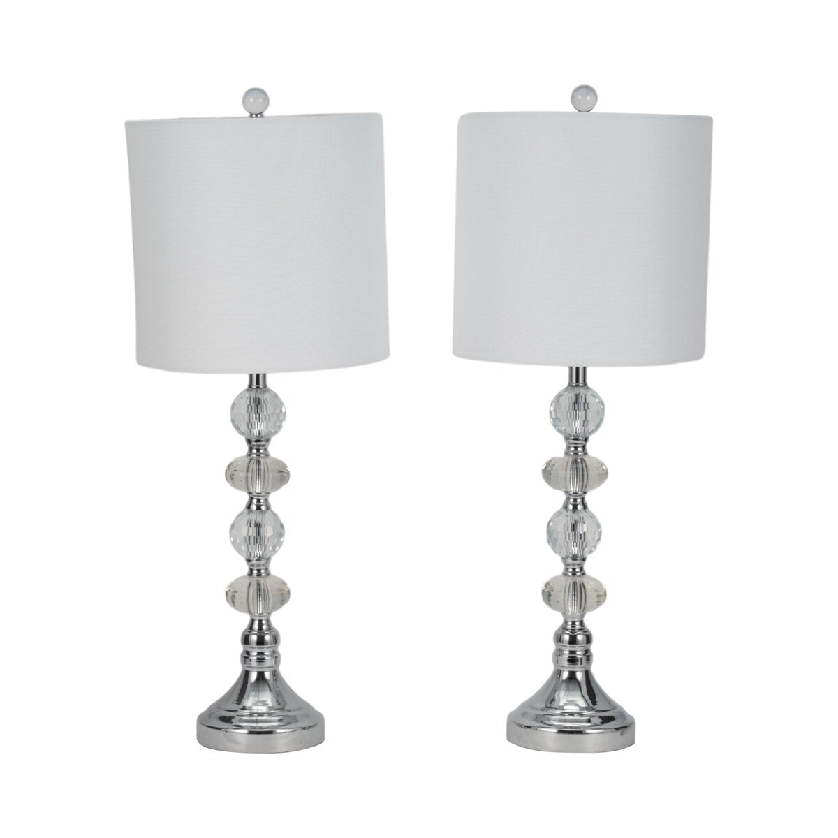 Sagebrook Home Modern Set Of 2 Crystal 28" Table Lamp, Silver, Pillar - 11" x 11" x 28"