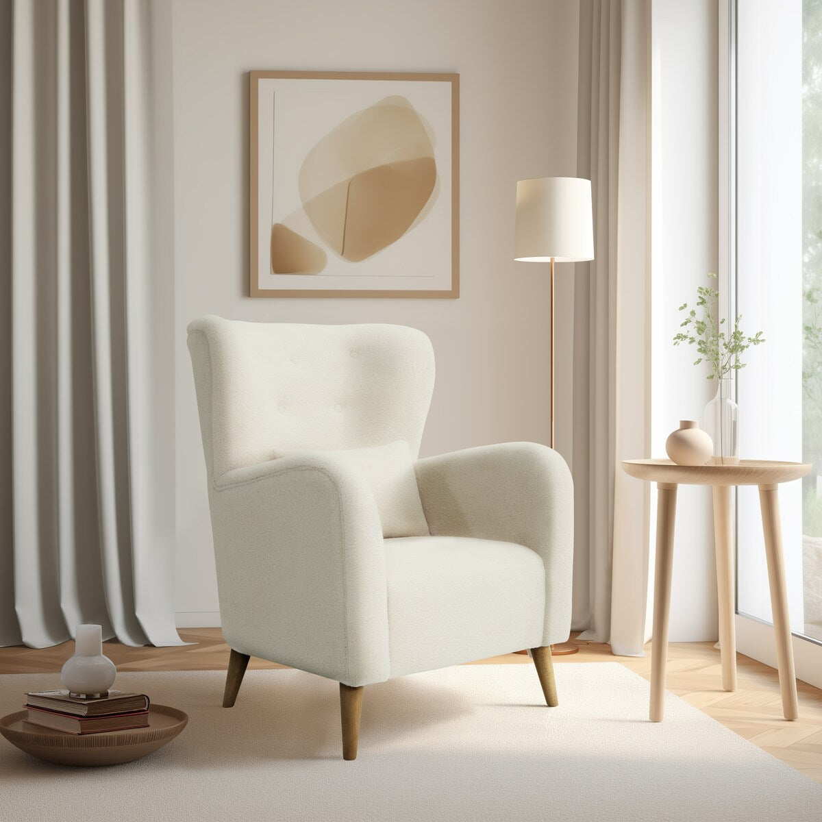 Sagebrook Home Neutral Modern Ivory Winged Back Arm Chair Contemporary Accent Chair - 32" x 35" x 42"