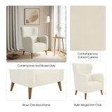 Sagebrook Home Neutral Modern Ivory Winged Back Arm Chair Contemporary Accent Chair - 32" x 35" x 42"