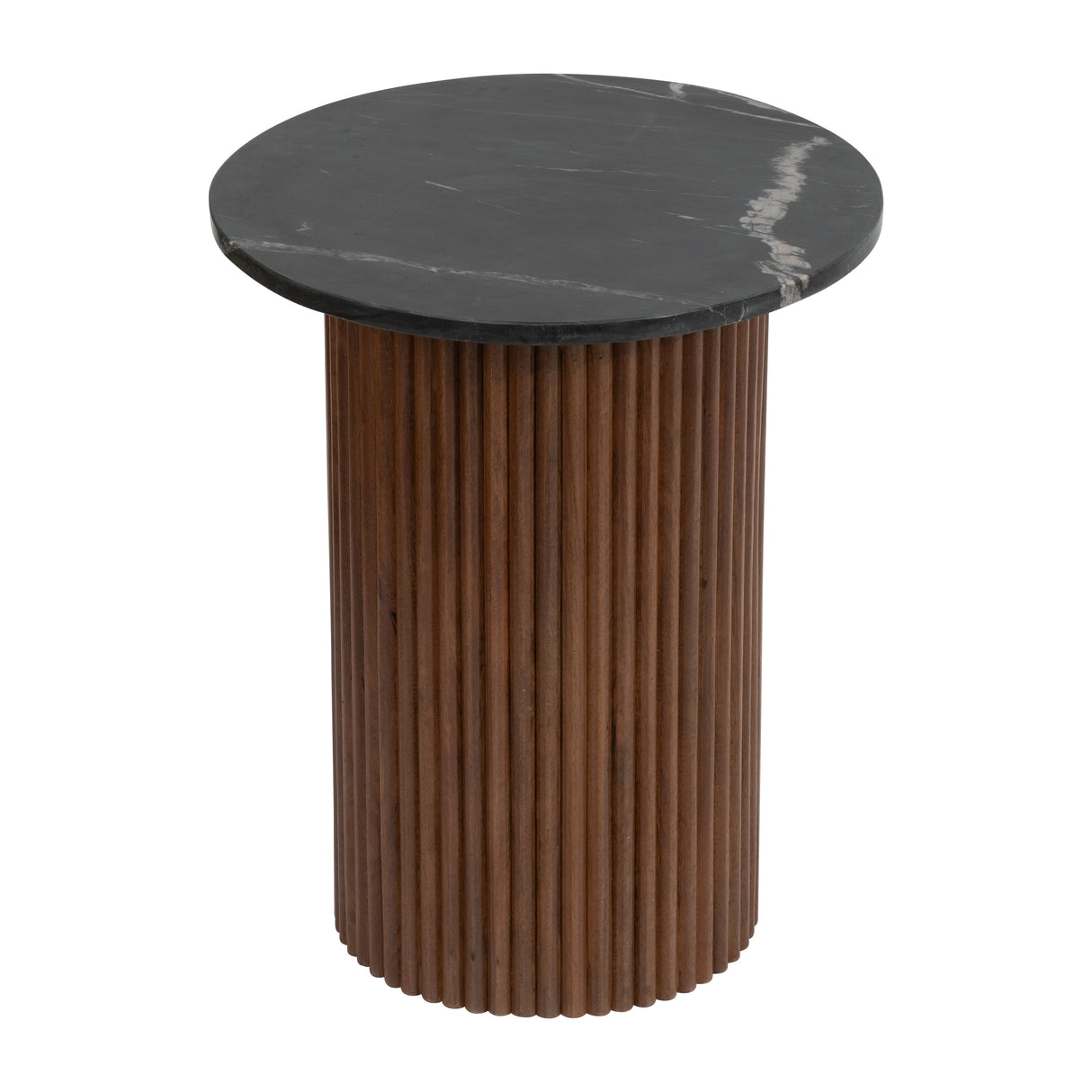 Sagebrook Home Round Wood Marble Reeded Accent Table or Coffee Table