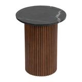 Sagebrook Home Round Wood Marble Reeded Accent Table or Coffee Table