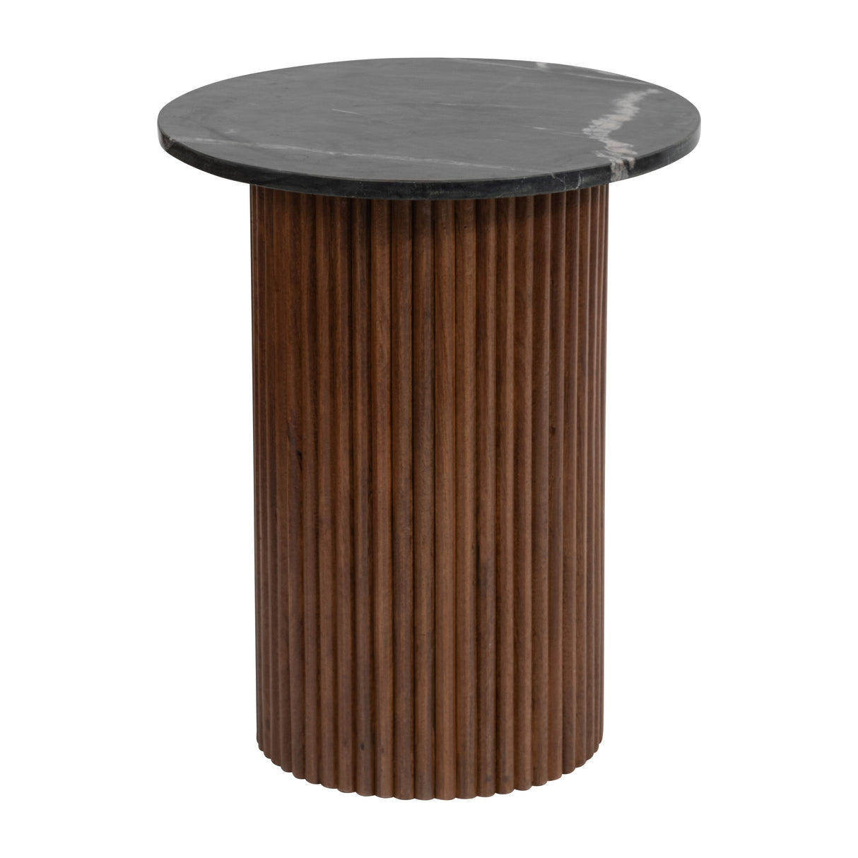 Sagebrook Home Round Wood Marble Reeded Accent Table or Coffee Table