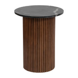 Sagebrook Home Round Wood Marble Reeded Accent Table or Coffee Table