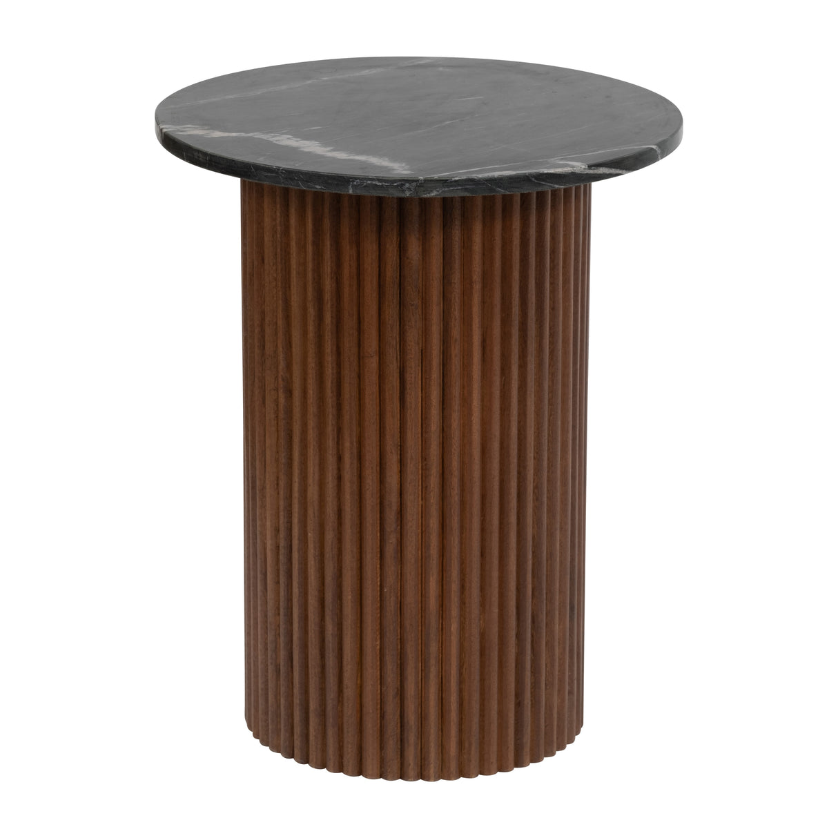 Sagebrook Home Round Wood Marble Reeded Accent Table or Coffee Table