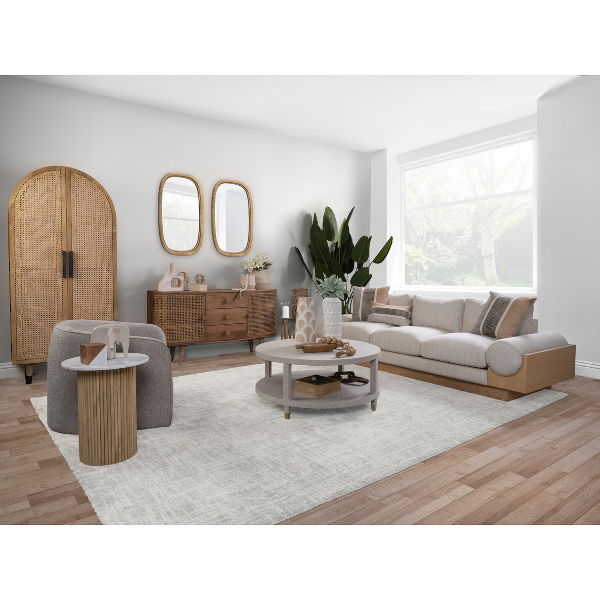 Sagebrook Home Round Wood Marble Reeded Accent Table or Coffee Table