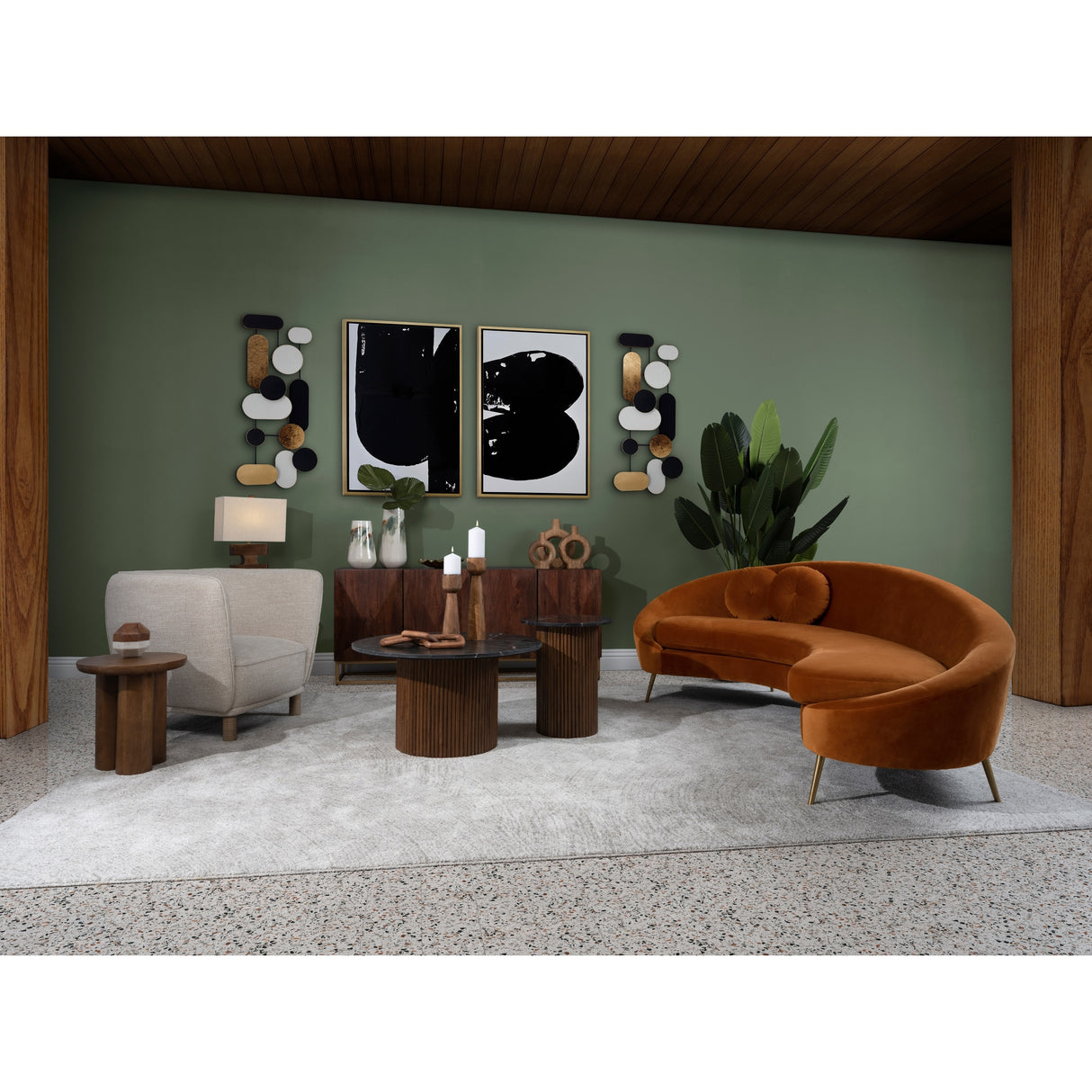 Sagebrook Home Round Wood Marble Reeded Accent Table or Coffee Table