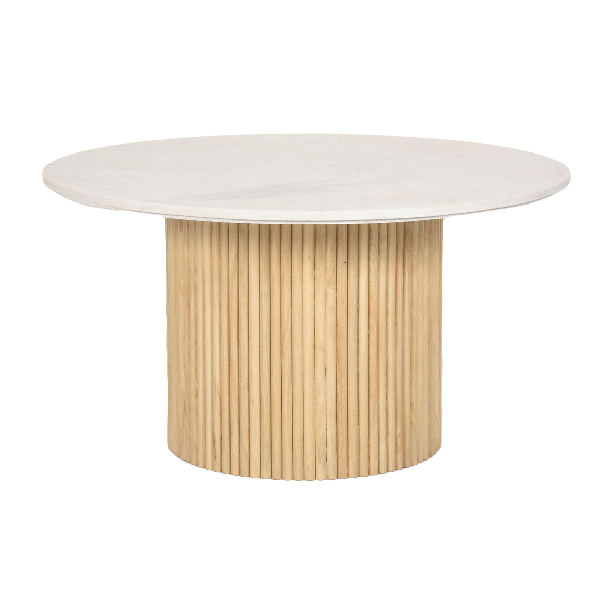 Sagebrook Home Round Wood Marble Reeded Accent Table or Coffee Table