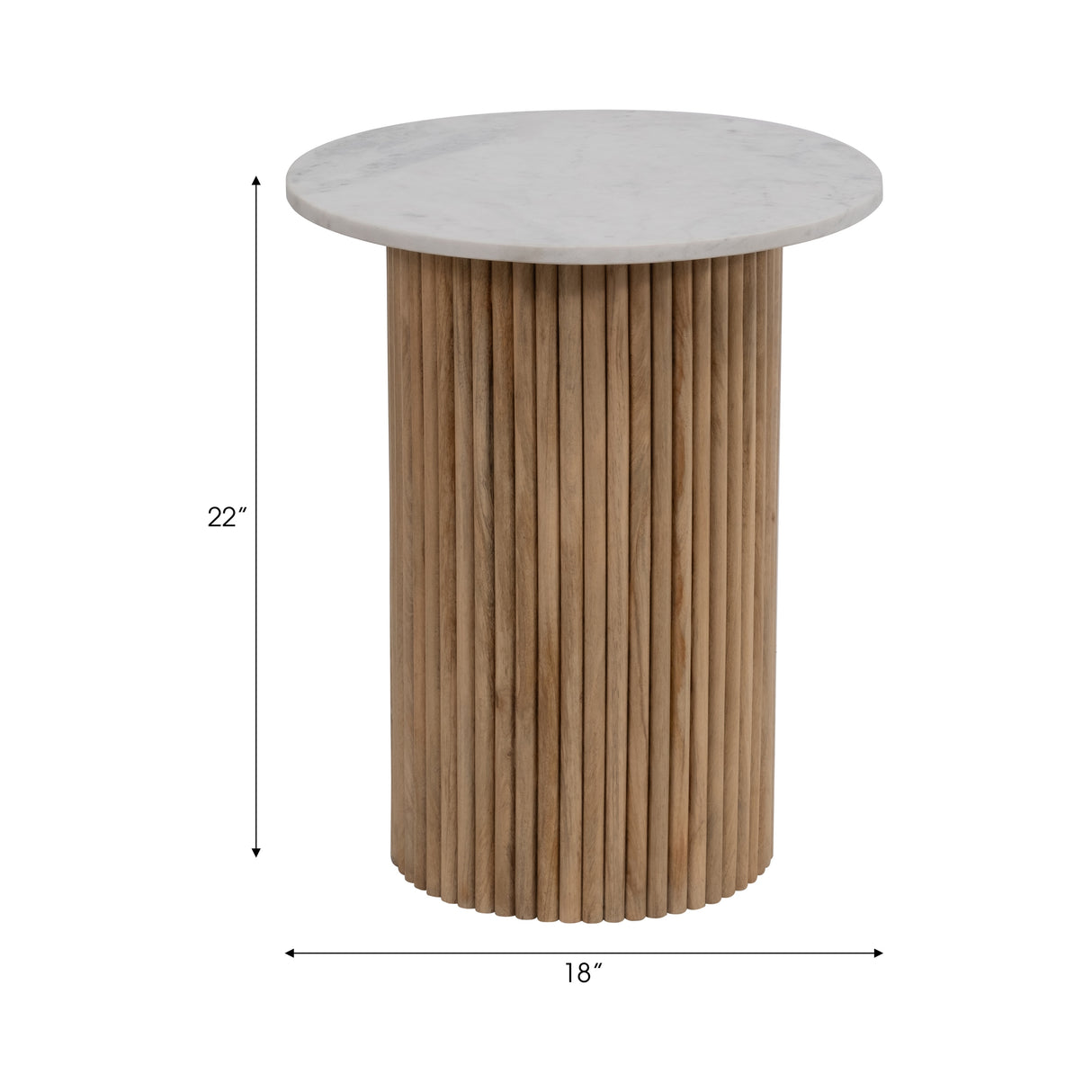 Sagebrook Home Round Wood Marble Reeded Accent Table or Coffee Table