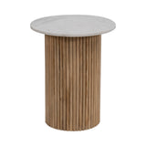 Sagebrook Home Round Wood Marble Reeded Accent Table or Coffee Table