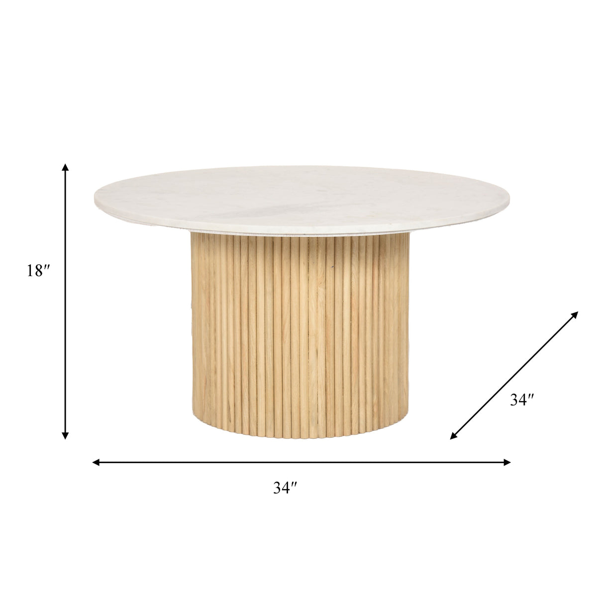 Sagebrook Home Round Wood Marble Reeded Accent Table or Coffee Table