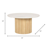 Sagebrook Home Round Wood Marble Reeded Accent Table or Coffee Table