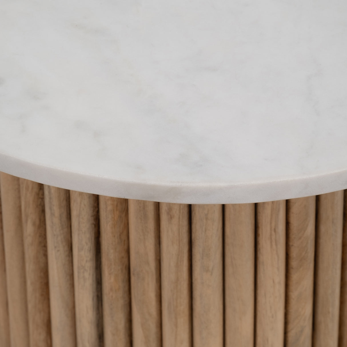 Sagebrook Home Round Wood Marble Reeded Accent Table or Coffee Table