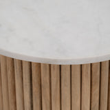 Sagebrook Home Round Wood Marble Reeded Accent Table or Coffee Table