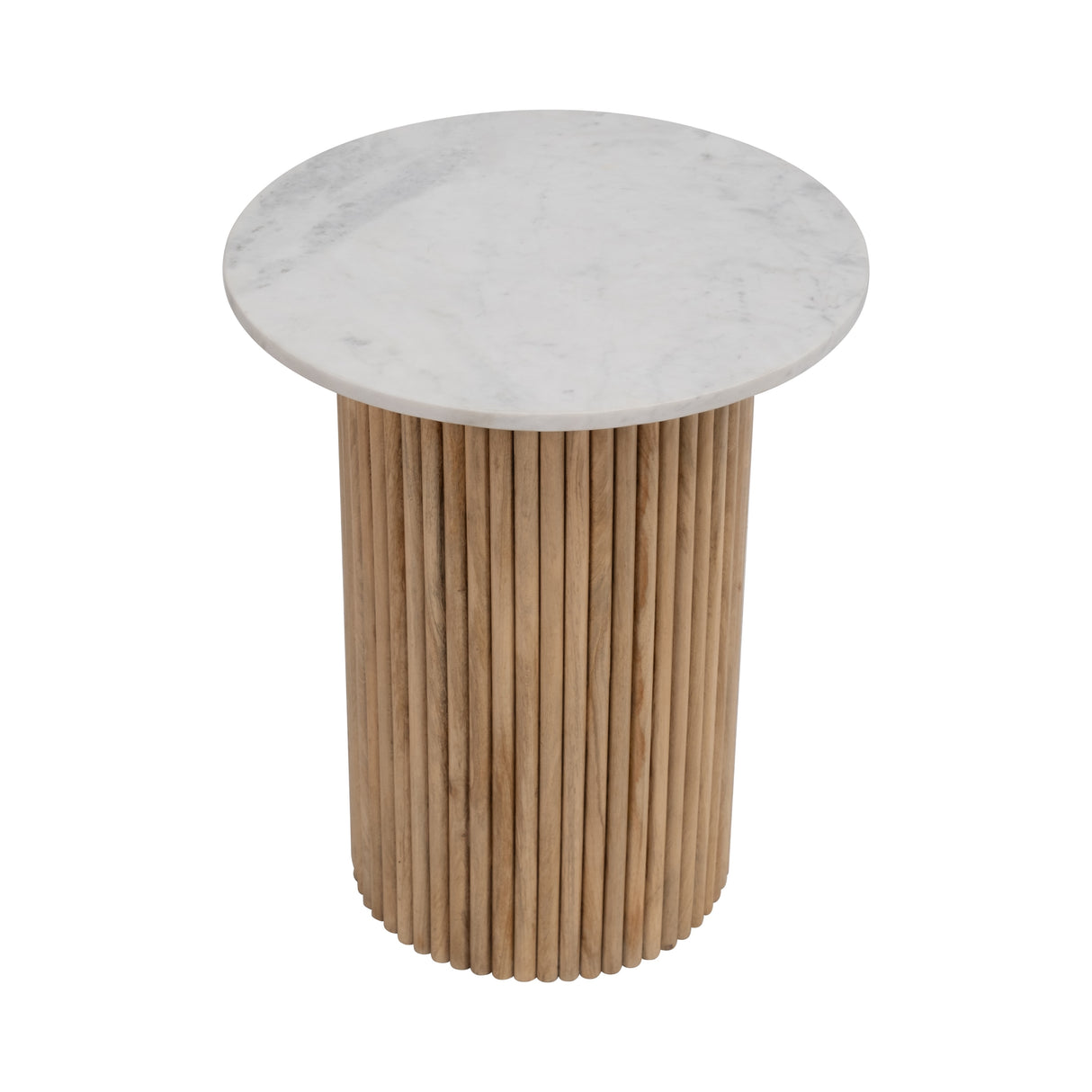 Sagebrook Home Round Wood Marble Reeded Accent Table or Coffee Table