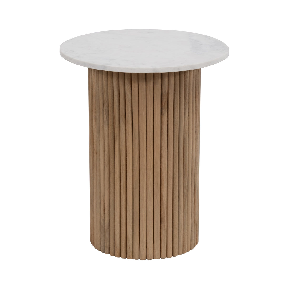 Sagebrook Home Round Wood Marble Reeded Accent Table or Coffee Table