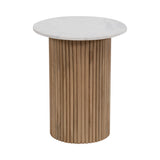 Sagebrook Home Round Wood Marble Reeded Accent Table or Coffee Table